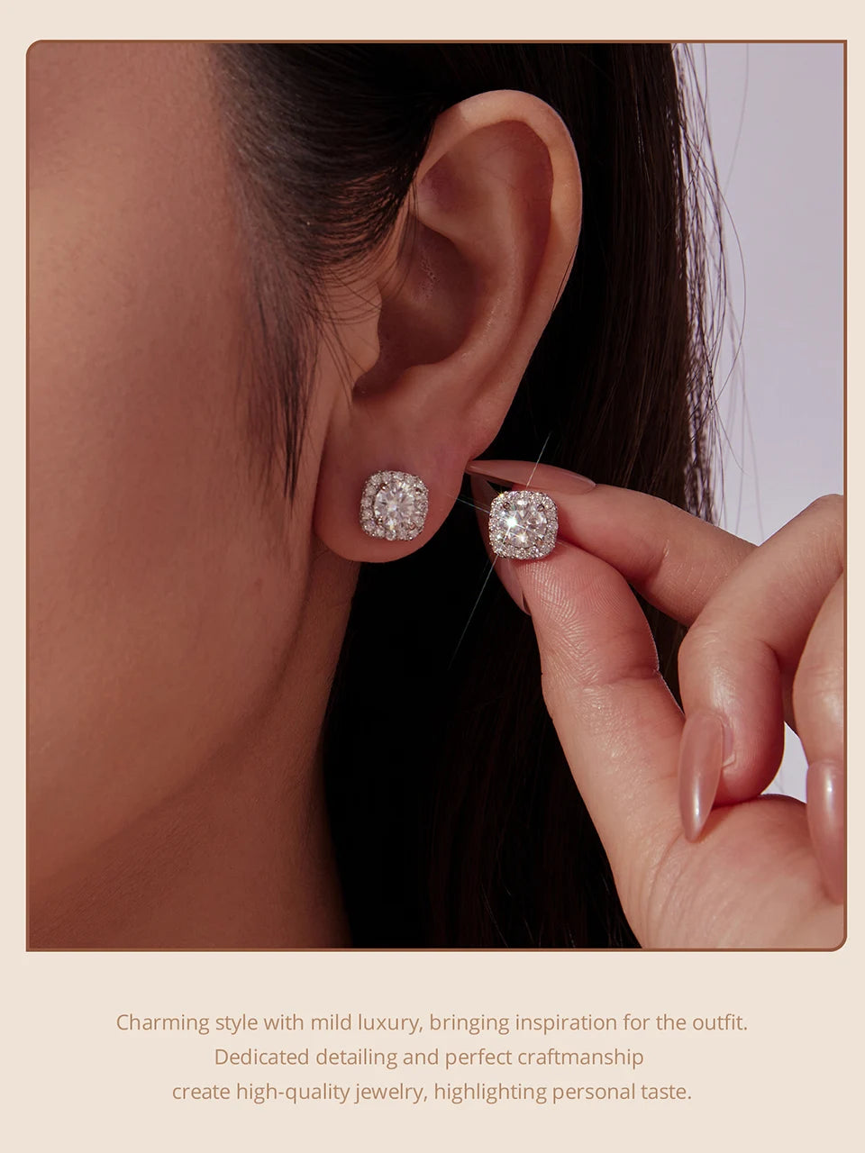 Necklace Stud Earrings 925 Sterling Silver Square Cut Diamond Wedding Engagement Jewelry Set