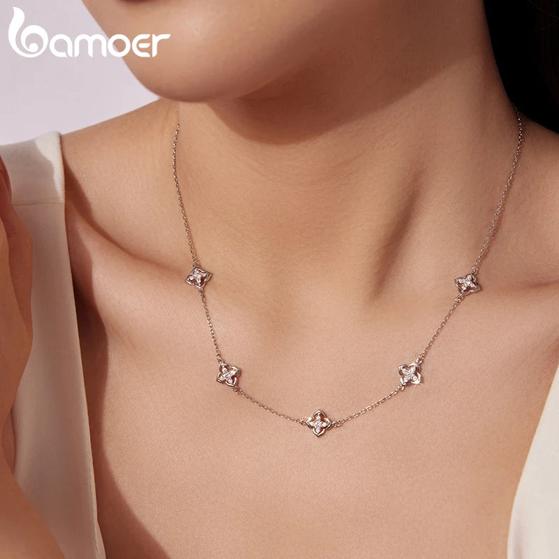 Necklace Lucky Clover 925 Sterling Silver Round Cut Diamond Beads Chain Fashion Collarbone Chain Fine Jewelry