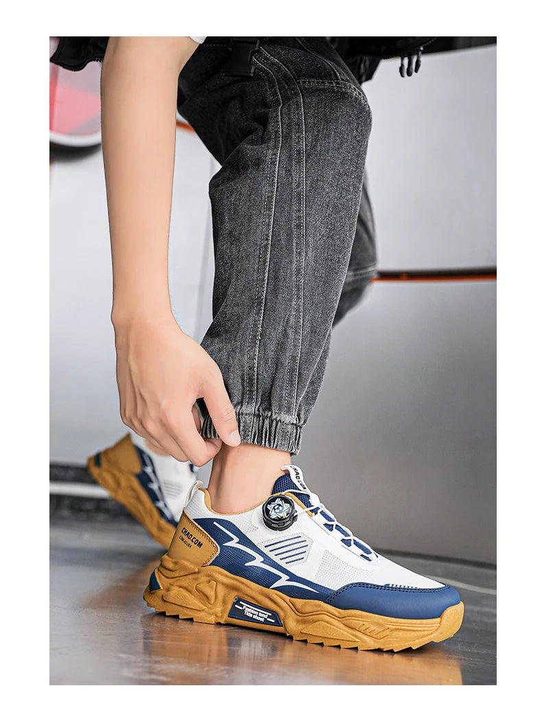 Men's Korean breathable casual sports shoes four season new soft soled Rotating shoelaces outdoor running shoes student sneakers
