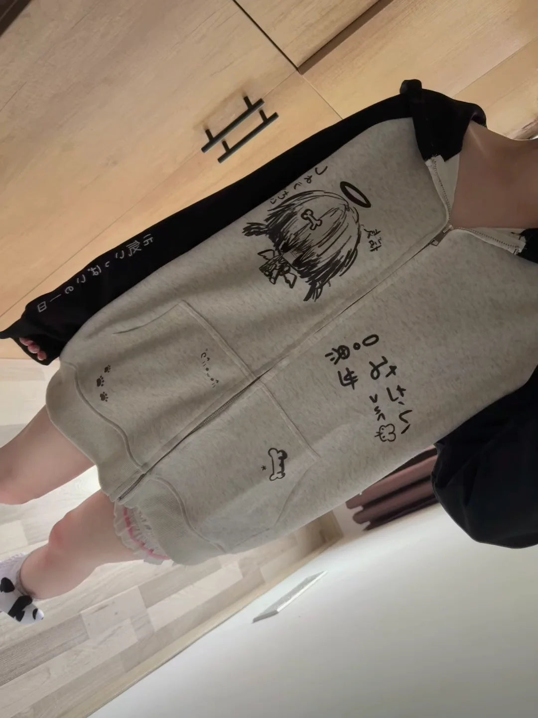 Autumn Japanese Kawaii Cute y2k Aesthetics Patchwork Sweatshirt women Cartoon Anime Print Harajuku Retro Streetwear Jacket Tops