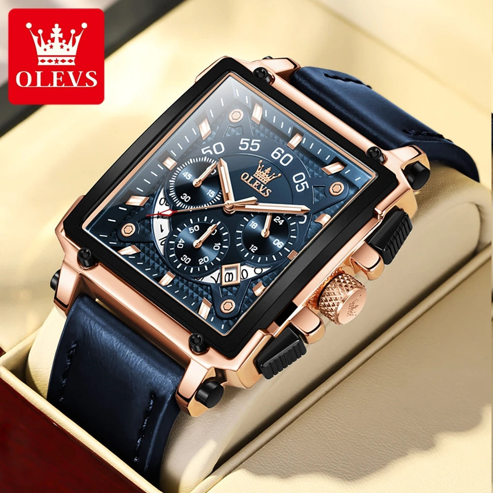 Men’s Square Dial Leather Strap Watch