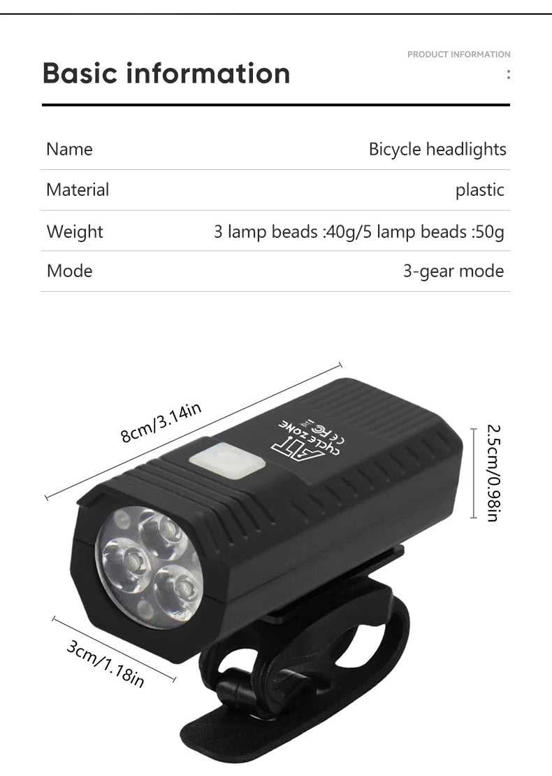 3LED/5LED Bicycle Light Bike Front Lamp Rechargeable MTB Bike Headlight Flashlight Outdoor Night Riding Safety Cycling Lantern