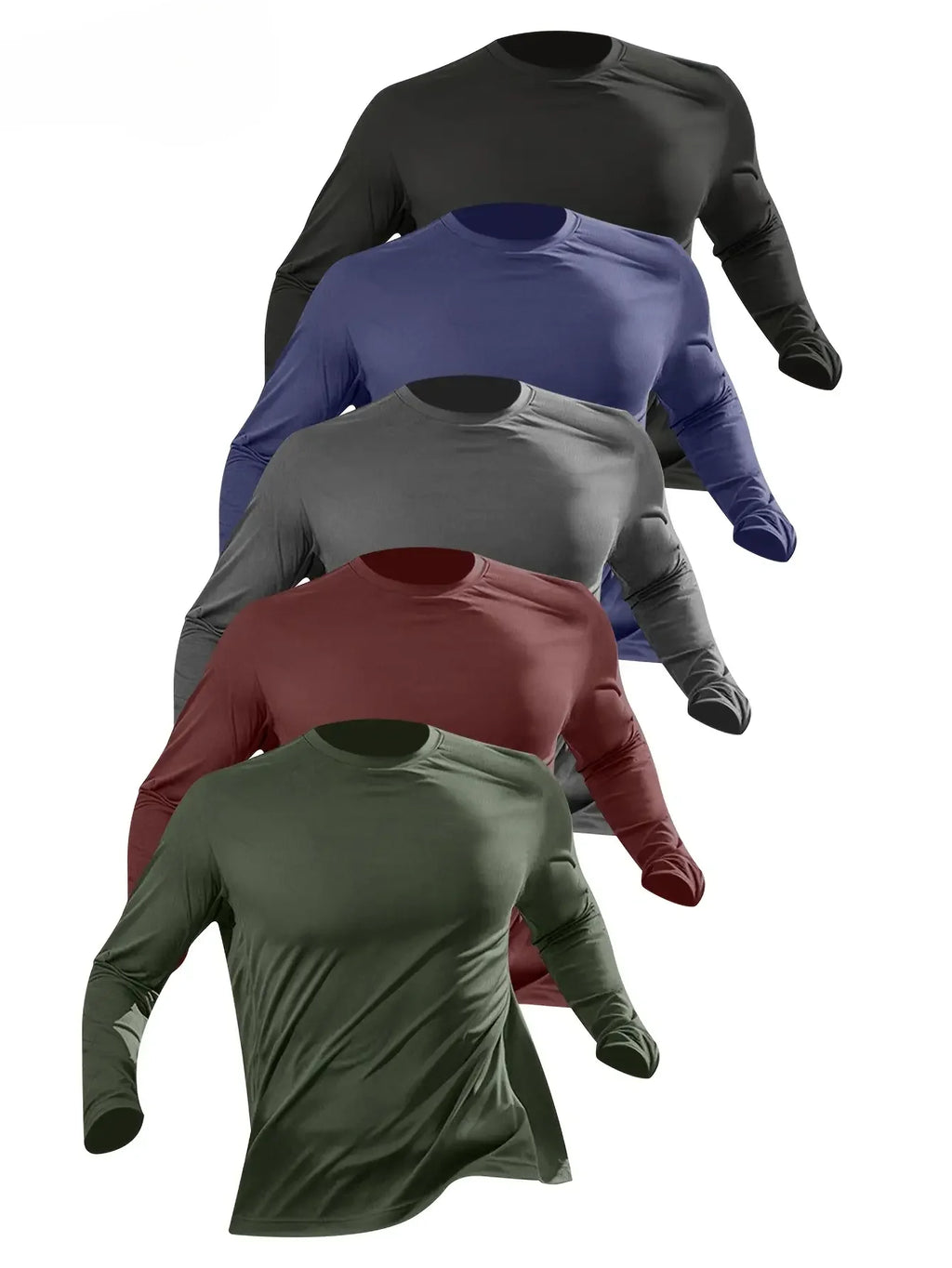men's solid color round neck long sleeved T-shirt, versatile design, comfortable and fashionable
