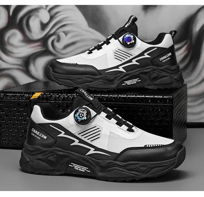 Men's Korean breathable casual sports shoes four season new soft soled Rotating shoelaces outdoor running shoes student sneakers