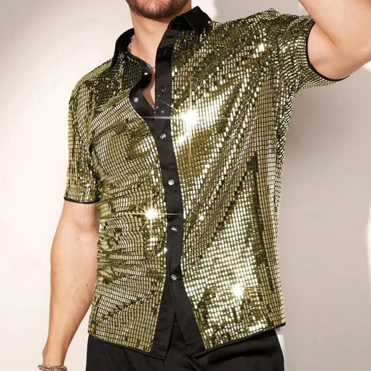 Men’s Shiny Short-Sleeve Party Shirt