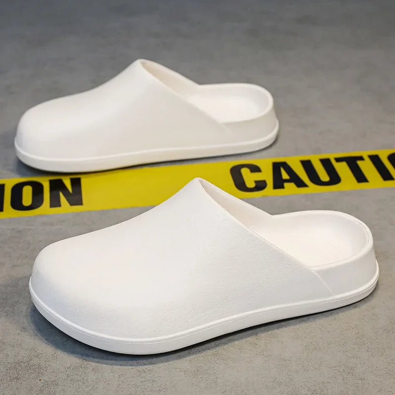 Mens Kitchen Chef Shoes Waterproof Garden Clogs Closed Toe Half Shoes Rubber Slippers Restaurant Hotel Working Summer Beach