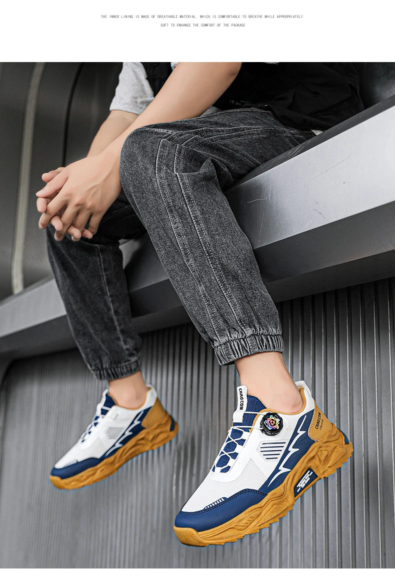 Men's Korean breathable casual sports shoes four season new soft soled Rotating shoelaces outdoor running shoes student sneakers