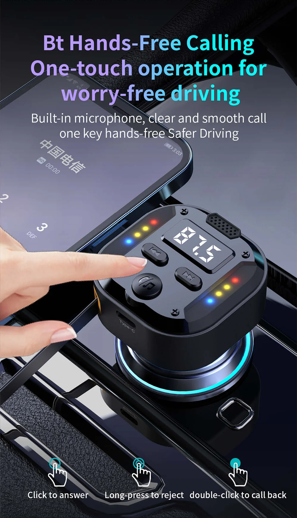 Bluetooth 5.3 FM Transmitter Handsfree Car AUX Radio Modulator MP3 Player with QC3.0 & PD30W Fast Charge Adapter Car Accessories