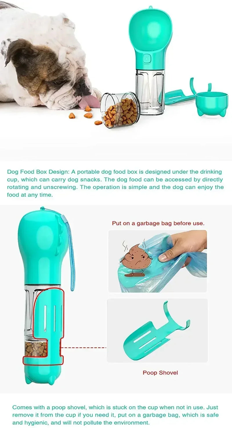3-in-1 Portable Dog Water Bottle with Food Feeder & Poop Bag Dispenser