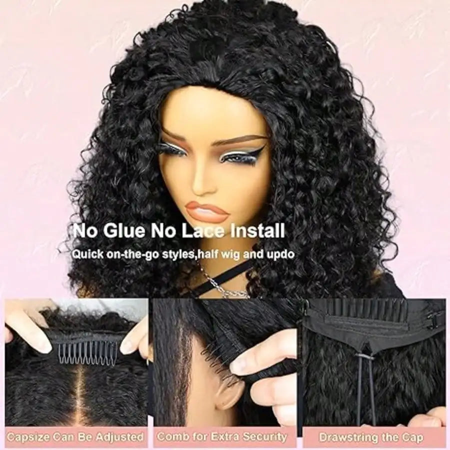 200 Density 3-In-1 Jerry Curly Half Wig Human Hair eamless Flip Over Half Wig Human Hair Glueless Wear And Go Drawstring HeadbW