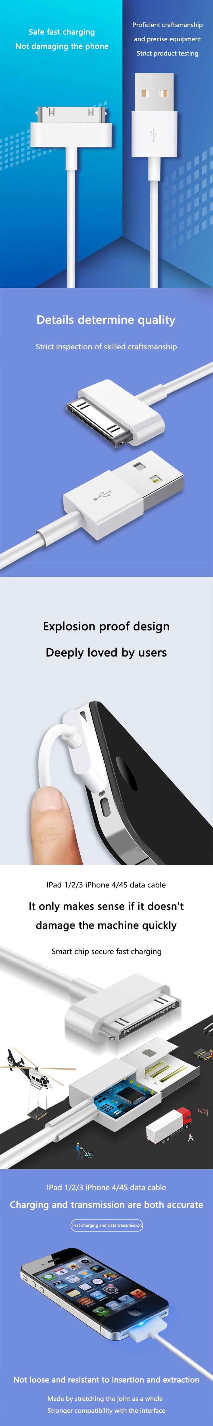 30 Pin Cord Adapter Accessories For IPhone 4 4s 3G 3GS IPad 1 2 3 IPod Touch Charging Data Cable Usb Charger Phone Accessories