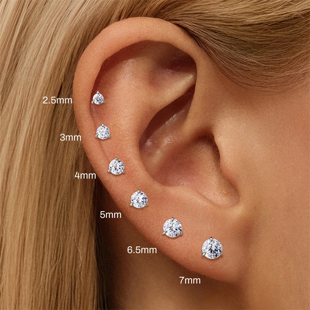 CANNER 1PC Classic Three Claws 0.03-1.2 Carat Sparkling D Color Moissanite Piercing Earring Women 925 Sterling Silver Earring