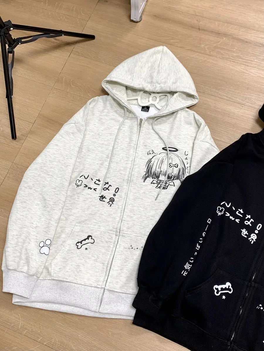 Autumn Japanese Kawaii Cute y2k Aesthetics Patchwork Sweatshirt women Cartoon Anime Print Harajuku Retro Streetwear Jacket Tops