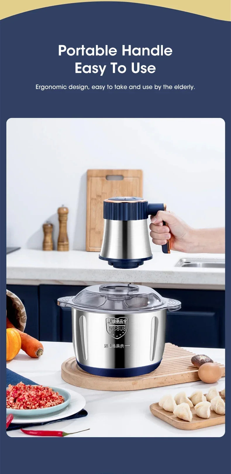 Stainless Steel Electric Meat Grinder Multifunctional Food Chopper Vegetable Slicer Processor Household Kitchen Blender