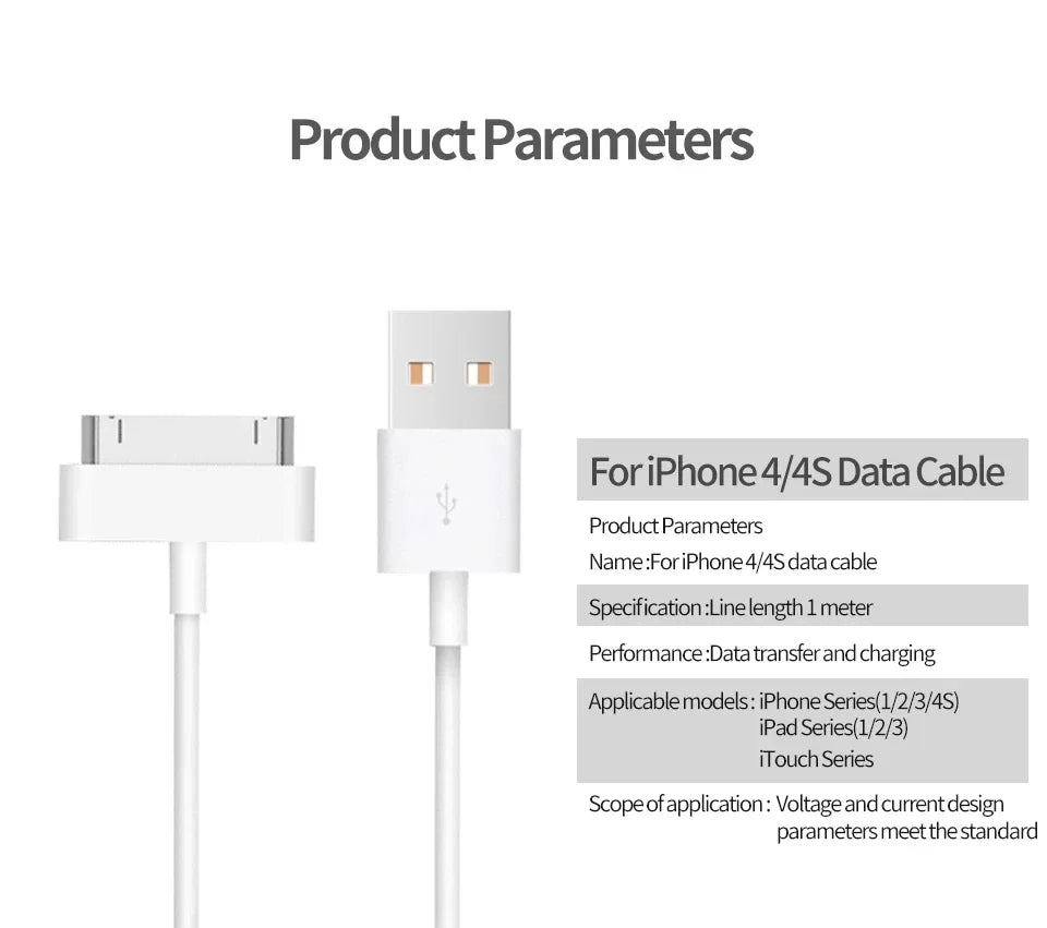 30 Pin USB Cable Charge Fast Charging for iPhone 4S 4 3GS 3G iPad 1 2 3 iPod Nano itouch 30 Pin Charger Adapter Data Sync Cord