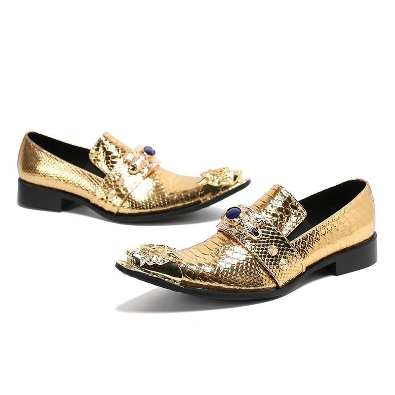 Men's Shoes Italian Style Pointed Metal Toe Leather Dress Shoes Men Slip on Oxfords Shoes for Men's Party and Wedding