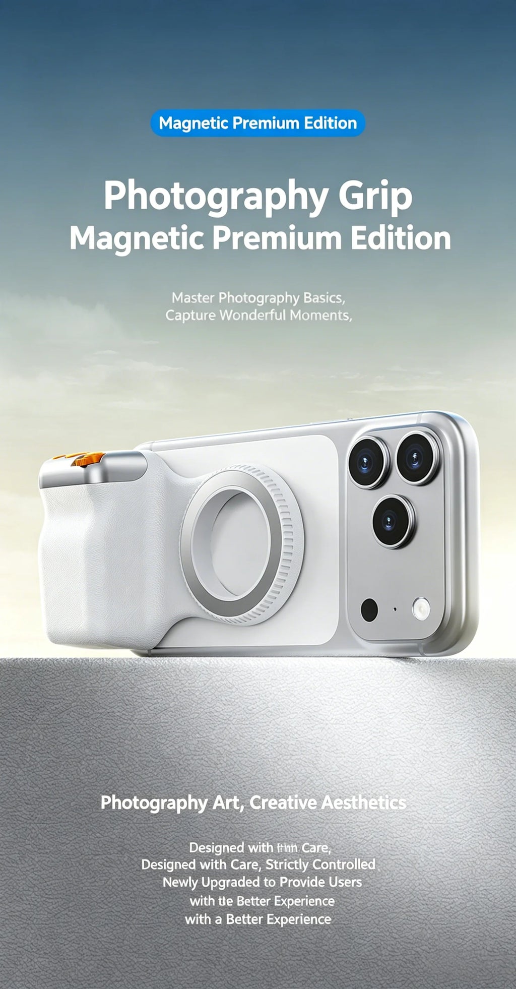 New Magnetic Camera Grip, Bluetooth Zoom Remote, Anti-Shake Handheld Stabilizer for Smartphone Photography