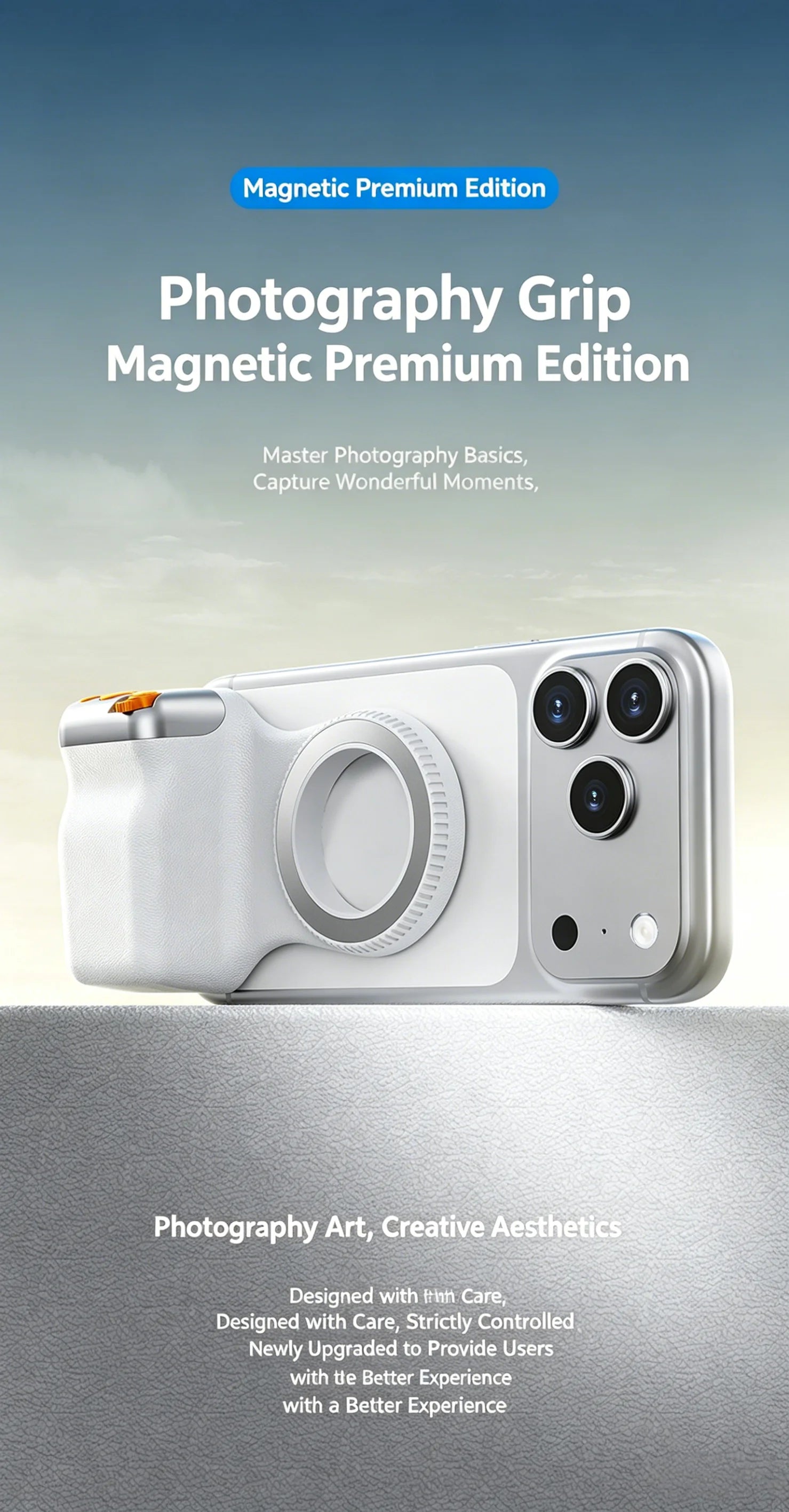 New Magnetic Camera Grip, Bluetooth Zoom Remote, Anti-Shake Handheld Stabilizer for Smartphone Photography