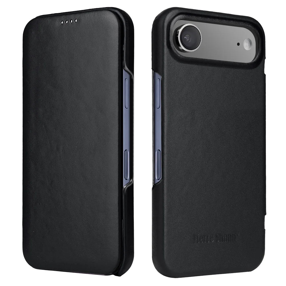 Premium Leather Flip Cover Mobile Phone Case For Apple iPhone 17 Pro Max Air iPhone17 Natural Cowhide Magnetic Button Open