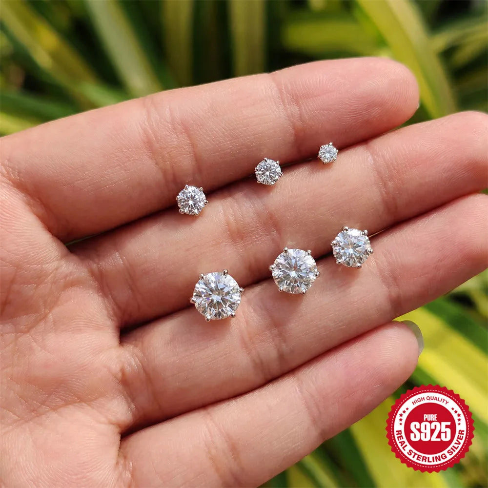 CANNER 1PC Classic Three Claws 0.03-1.2 Carat Sparkling D Color Moissanite Piercing Earring Women 925 Sterling Silver Earring