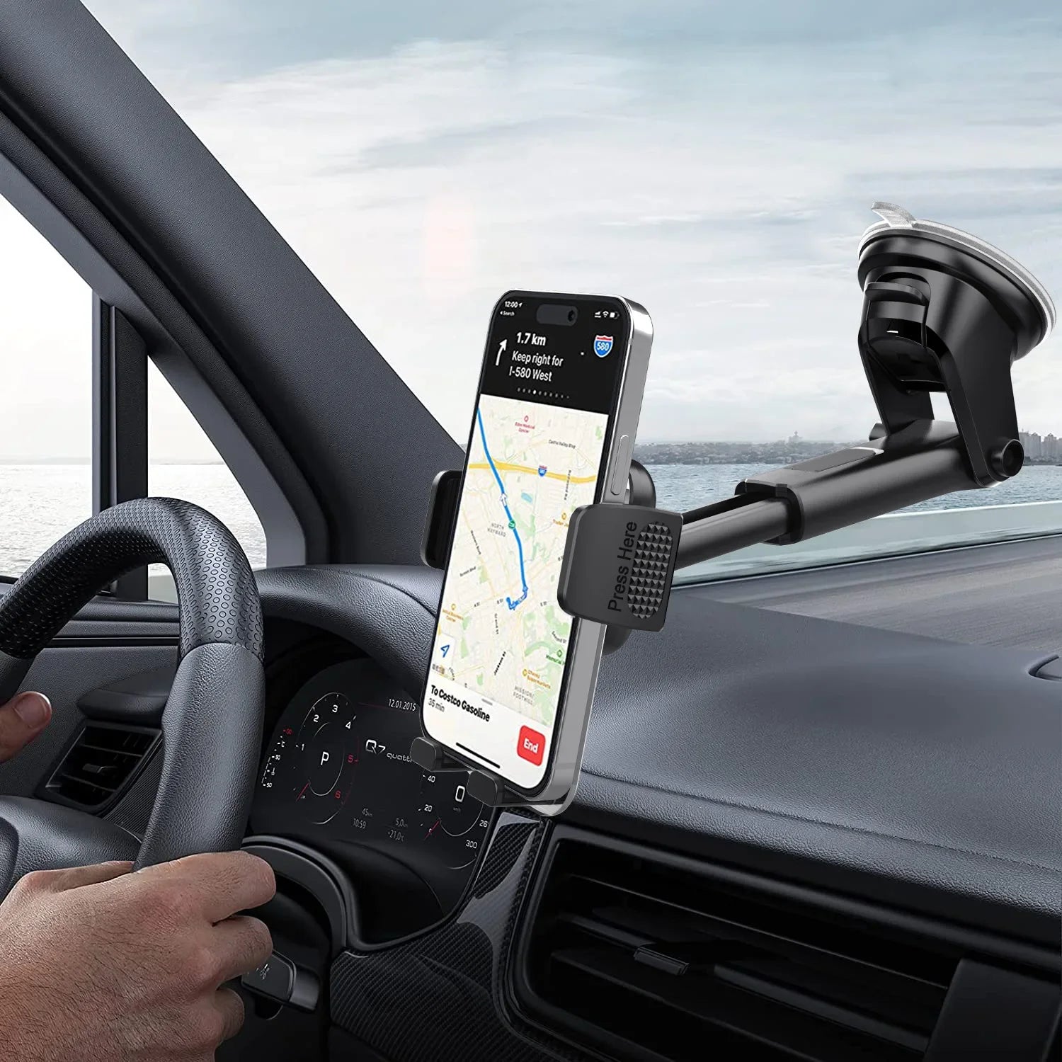 Car Phone Holder for Dashboard Windshield Acrylic Cellphone Mount Clip Support Stand for 4.7-7" Mobile Phone, Auto Accessories