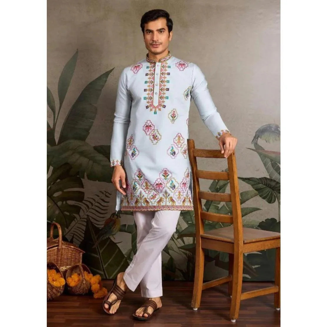 Men’s Kurta Caftan Robe – Long Sleeve Ethnic Traditional Wear