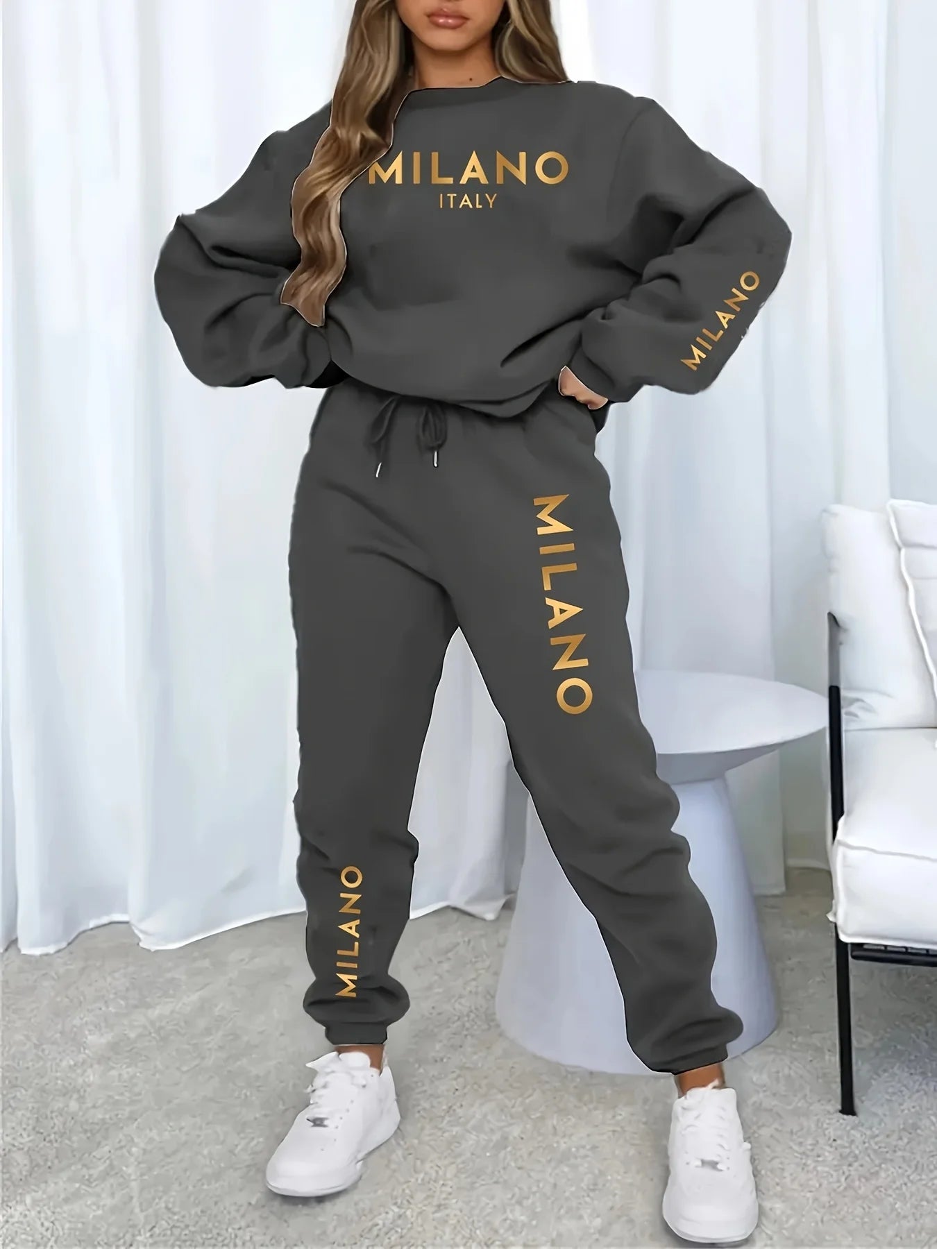 Women’s Warm Hoodie Sweatpants Set Plush Fleece Two Piece Outfit