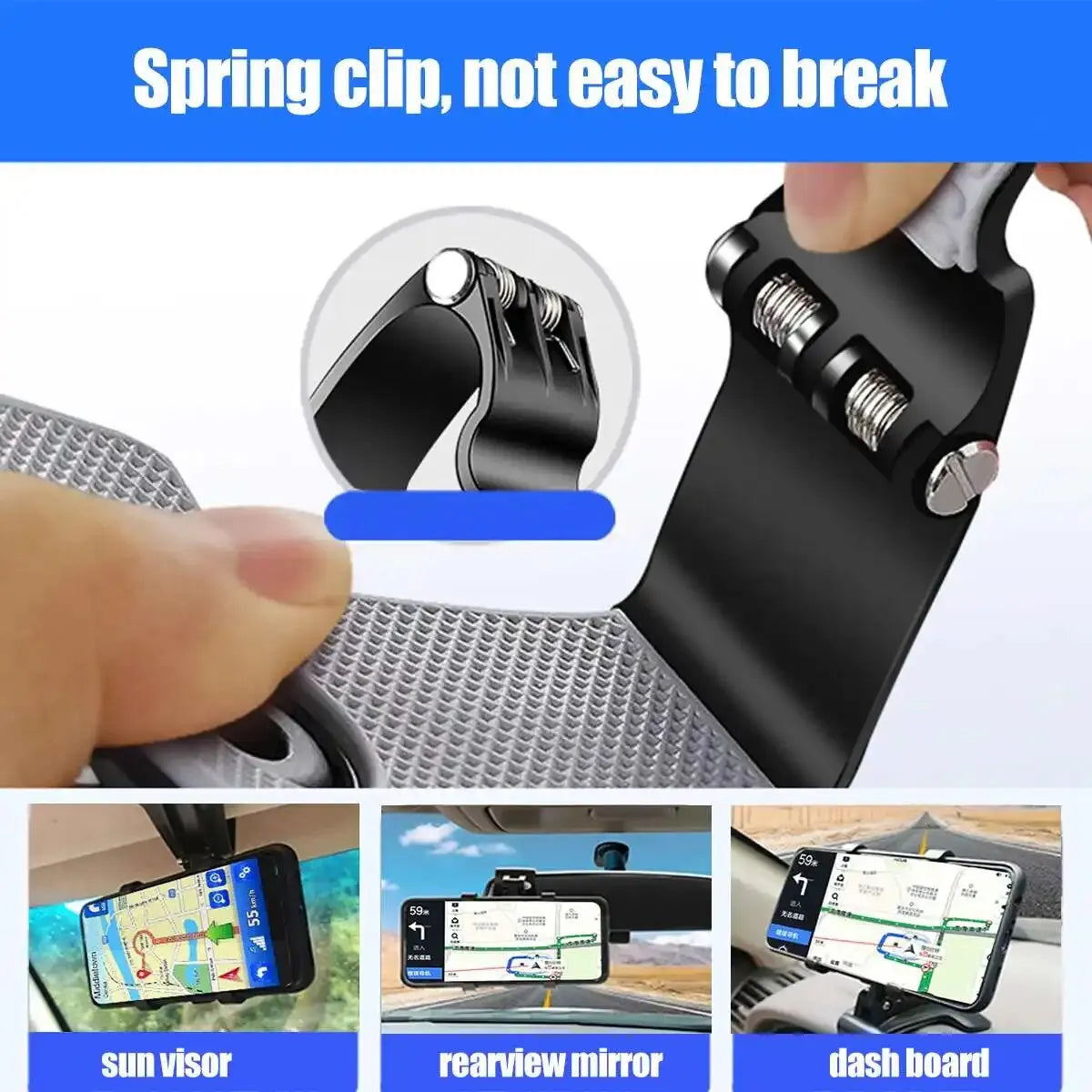 Car Phone Holder Mount for Dashboard, 1200° Rotating Cell Phone Holder for Car, Universal Big Clamp Car Phone Mount Compatible W