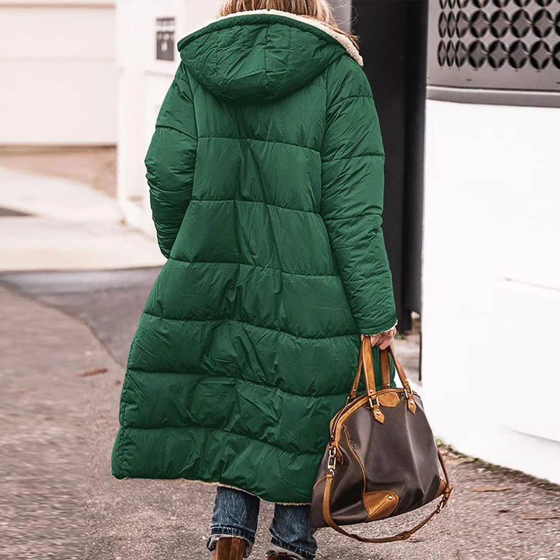 Women’s Winter Lambswool Fleece Parka | Quilted, Hooded, Long Warm Jacke