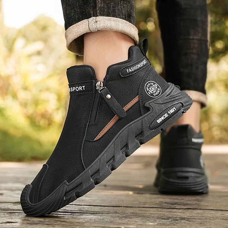 Men’s Casual Zipper Sneakers Breathable Non Slip Outdoor Shoes