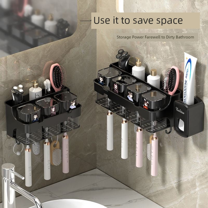 Wall-Mounted Toothbrush and Toothpaste Holder Set with Cups and Storage Rack