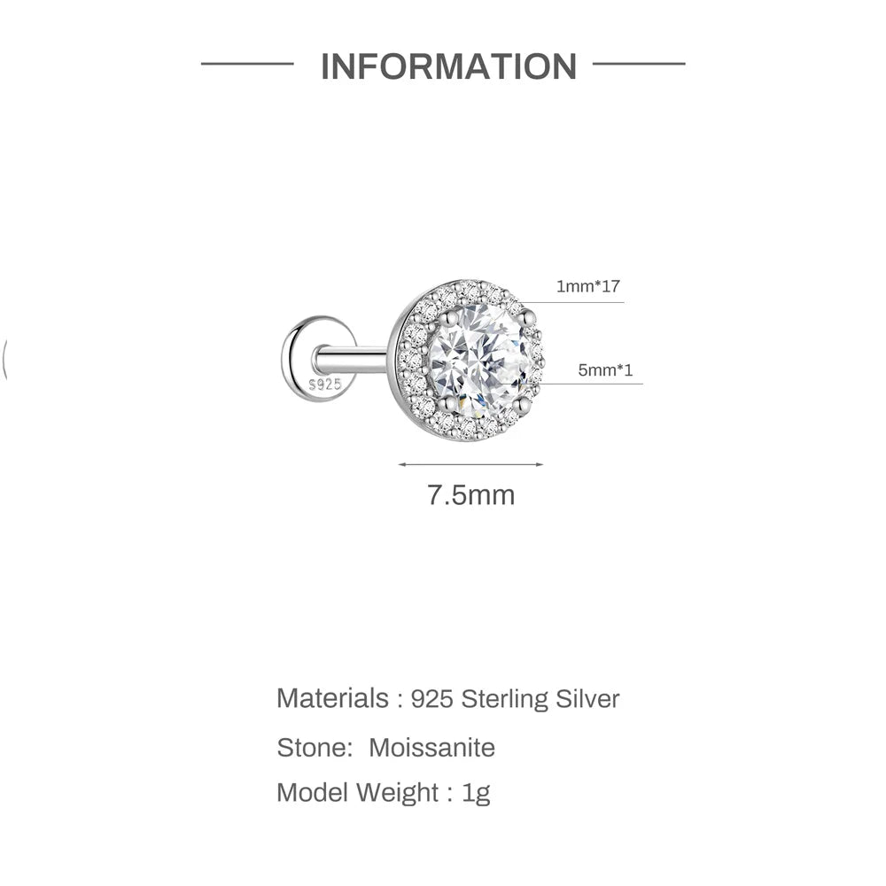 CANNER 1PC Classic Three Claws 0.03-1.2 Carat Sparkling D Color Moissanite Piercing Earring Women 925 Sterling Silver Earring