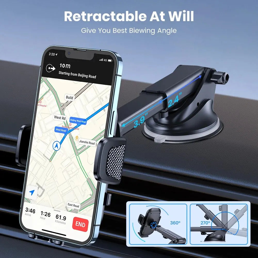 Universal Car Phone Holder Mount - Strong Suction Dashboard Stand for Smartphone Black Compact Size Eye-Catching Accessory