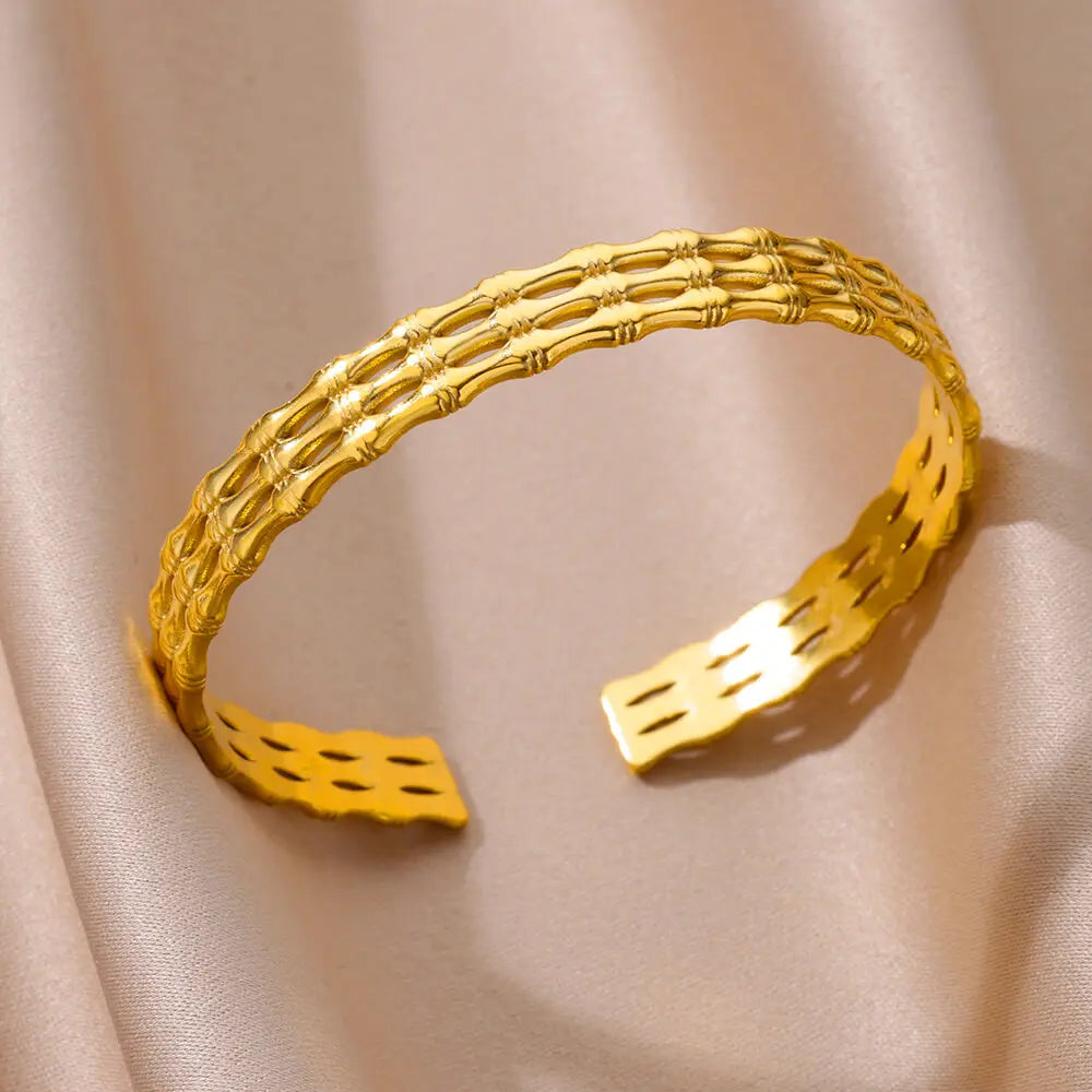 Gold-Color Stainless Steel Bracelet for Women – Adjustable Open Bangle