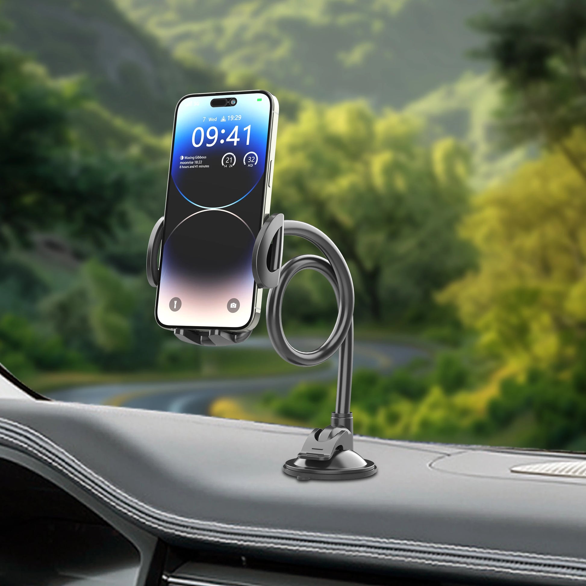 Solid Car Truck Phone Mount Holder with 11.8-Inch Gooseneck Long Arm Anti-Shake Stabilizer Compatible All Cell Phones iPhone