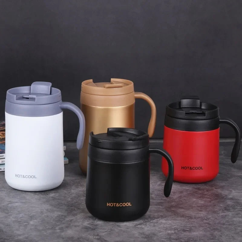 Portable Thermal Water Bottle 350ml Thermos Mug 304 Stainless Steel Coffee Cup with Handle Leak-Proof Vacuum Flask Insulated Cup