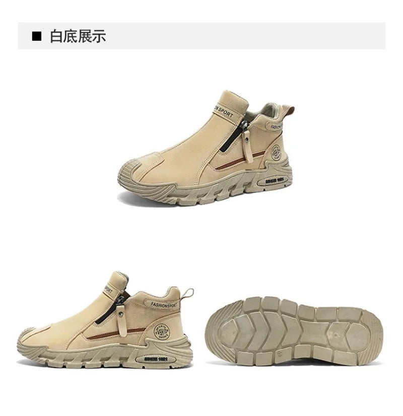 Men’s Casual Zipper Sneakers Breathable Non Slip Outdoor Shoes