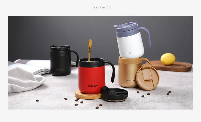Portable Thermal Water Bottle 350ml Thermos Mug 304 Stainless Steel Coffee Cup with Handle Leak-Proof Vacuum Flask Insulated Cup