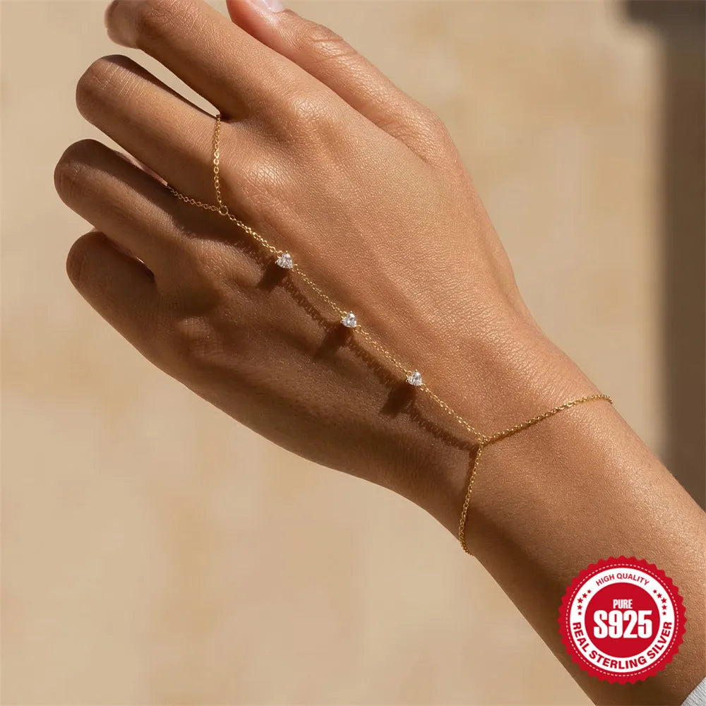 CANNER 925 Sterling Silver Lucky Koi Goldfish Finger Chain Bracelet For Women Hand Chain Ring Jewelry Gift pulseras de plata 925