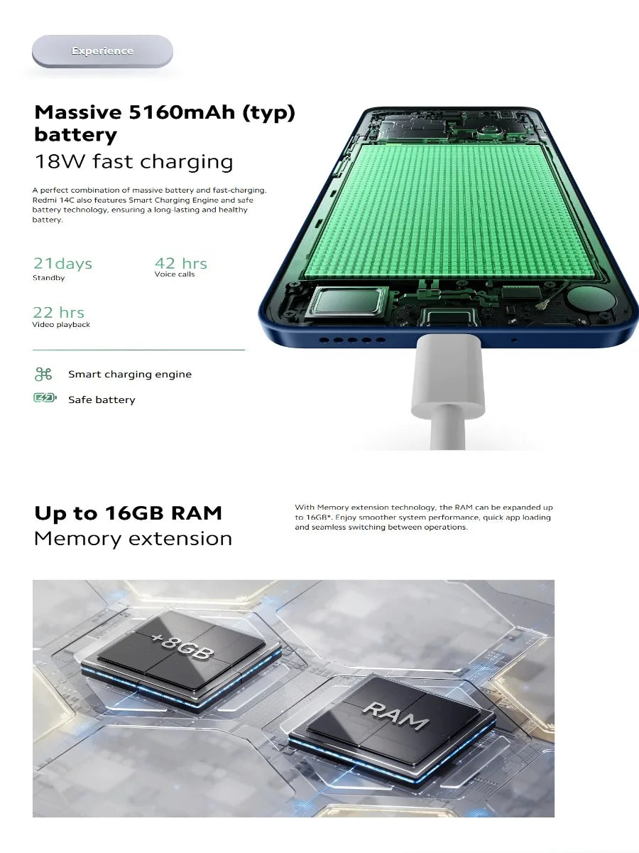 Redmi 14C 2026 Global Edition, 8+256GB, 120Hz, 50MP + 13MP dual camera, 5160mAh high-capacity battery