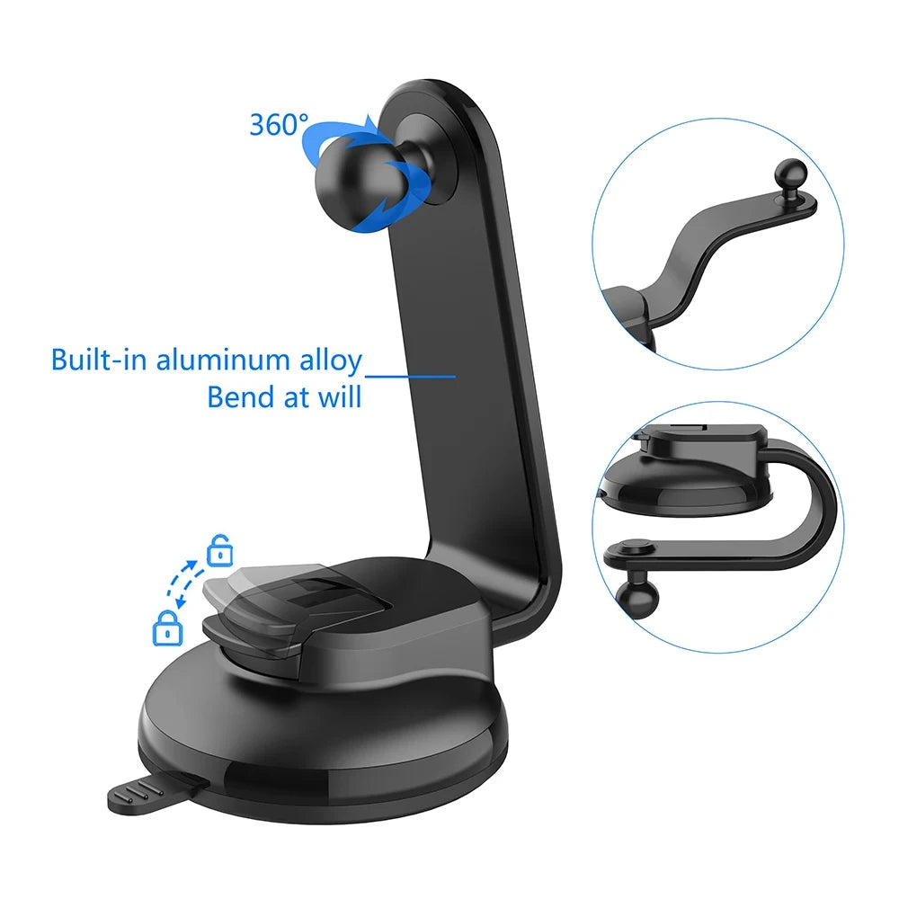 Universal Suction Cup Car Phone Holder with Telescopic Arm And Foldable Design 17mm Ball Mount for All Smartphones