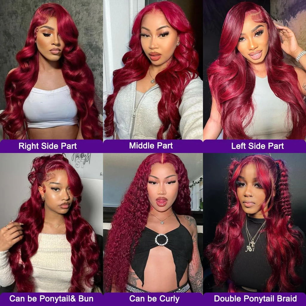 40 42 Inch 99J Burgundy Hd Lace Frontal Wig 13X6 200 Density Brazilian Body Wave Human Hair Wig Red Colored Hd Lace Front Wigs