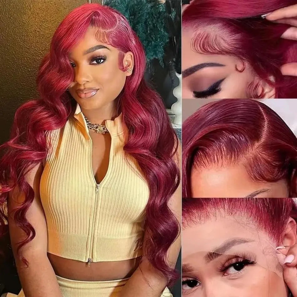99J Burgundy 13X6 Hd Lace Frontal Human Hair Wigs Body Wave Lace Front Wigs Colored Ginger Human Hair Wigs 250 Density For Women