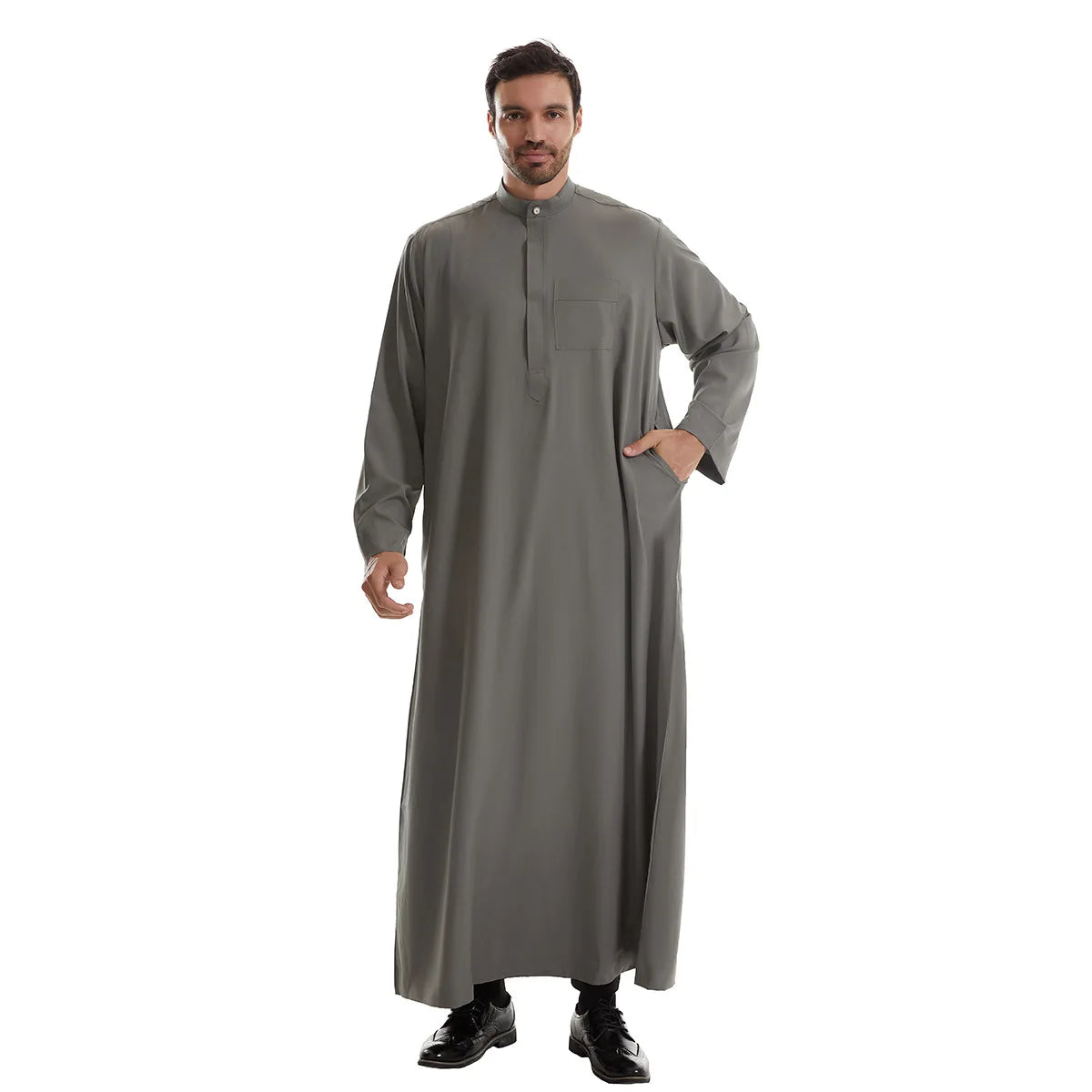 Men’s Muslim Abaya Kaftan Thobe – Long Sleeve Pullover Robe