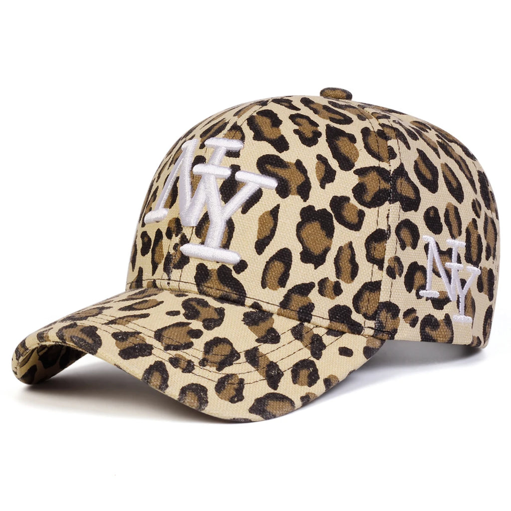 Unisex NY Letter Embroidery Leopard Print Baseball Caps Spring Autumn Outdoor Adjustable Casual Hats Sunscreen Hat Sports Cap