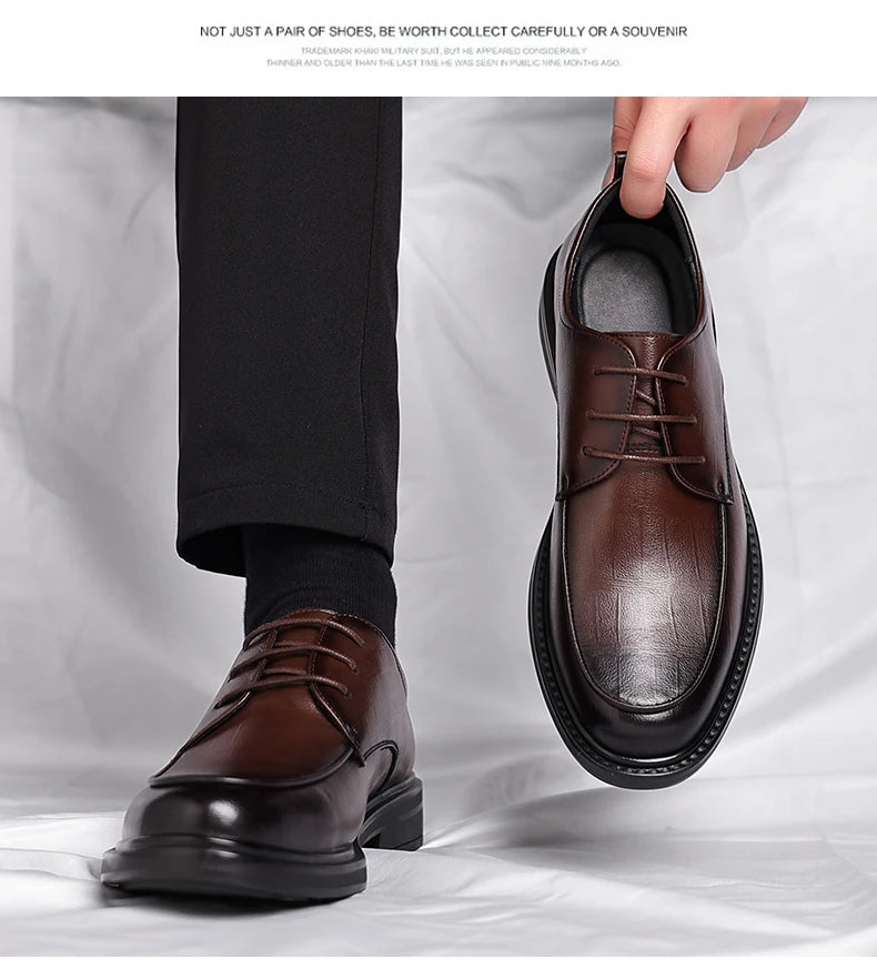 Spring/Summer Men 37-45 Men's Flat/6CM Heightening Elevator Shoes Business Formal Leather Shoes Man British Casual Wedding Suit