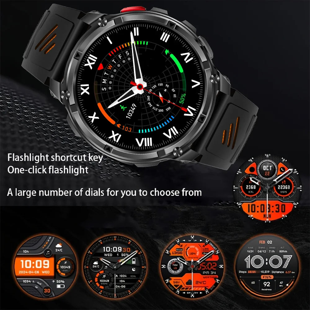 Men Smart Watch 1.7inch LED Flashlight HT33 BT Calling Outdoor Sports Compass Health Monitoring 1100mAh Large Battery Smartwatch