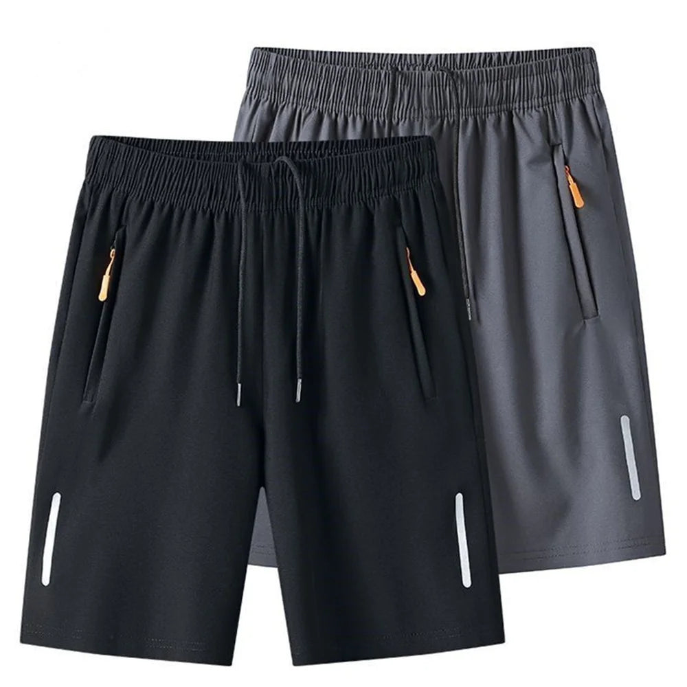 Men's Summer Thin Ice Silk Casual Shorts Quick Dry Loose Fit Elastic Waist Gym Sports Jogging Pants with Zipper