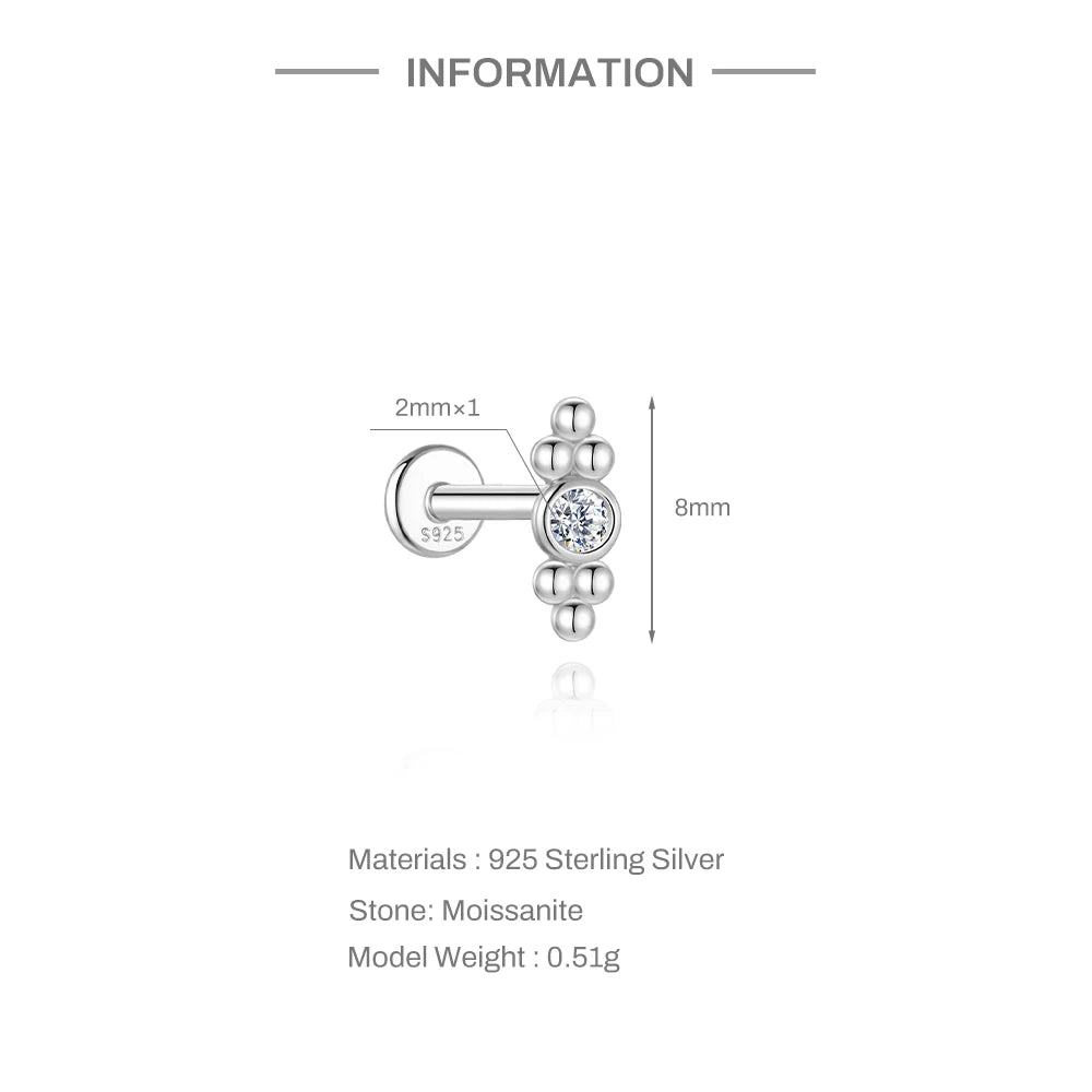 CANNER 1PC Flower Moissanite 925 Sterling Silver Piercing Ear Stud For Women Love Eight-pointed star Stud Earrings Fine Jewelry