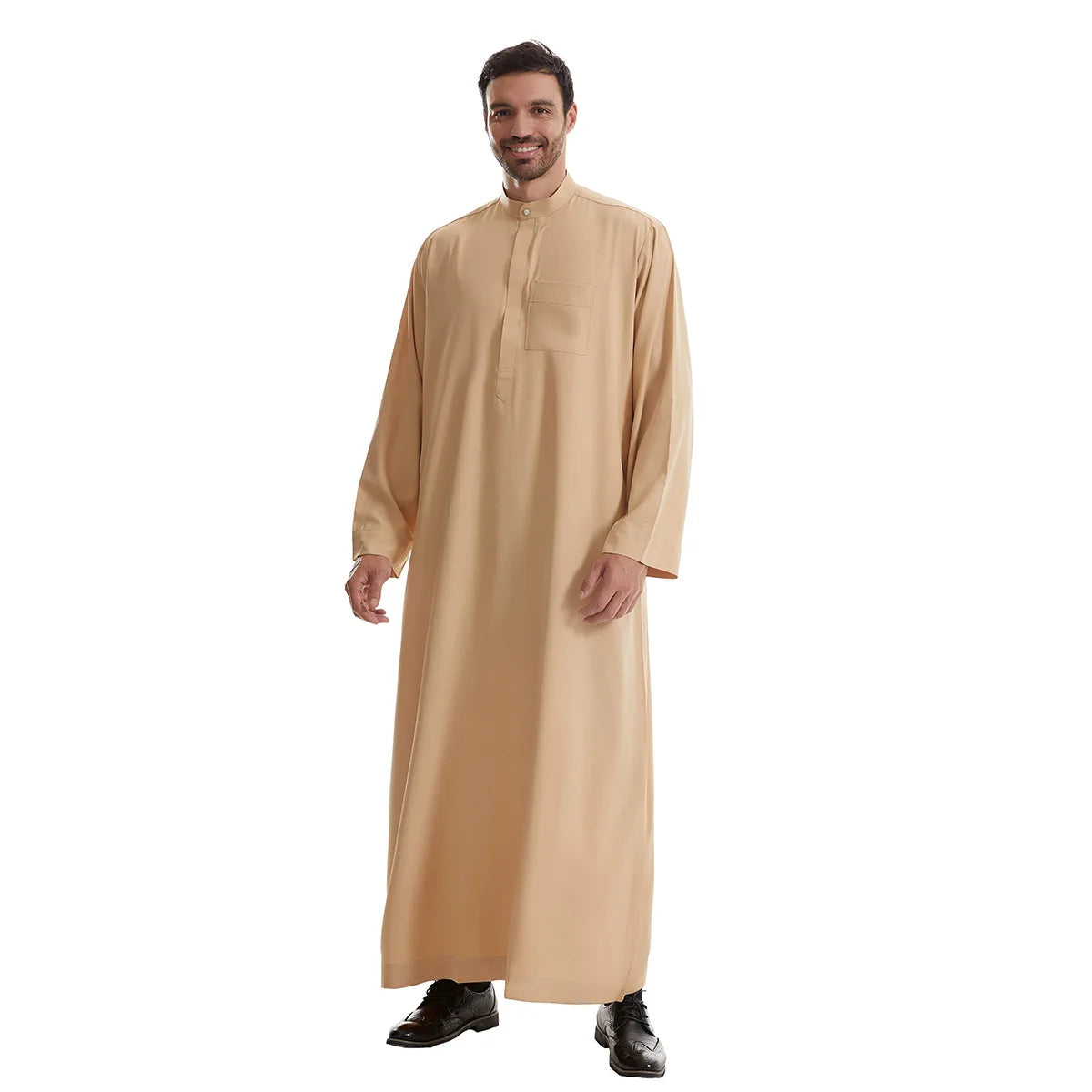 Men’s Muslim Abaya Kaftan Thobe – Long Sleeve Pullover Robe